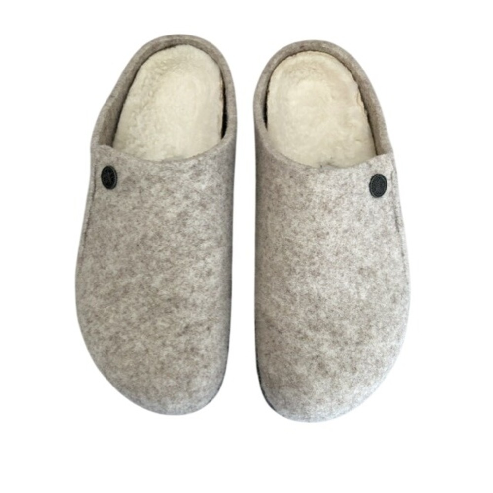 Birkenstock Zermatt Shearling Wool Felt Slippers Light Gray Clogs 38